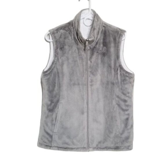 Free Country Women's Vest Size L White Quilted Reversible Gray Faux Fur Zip - Picture 4 of 10